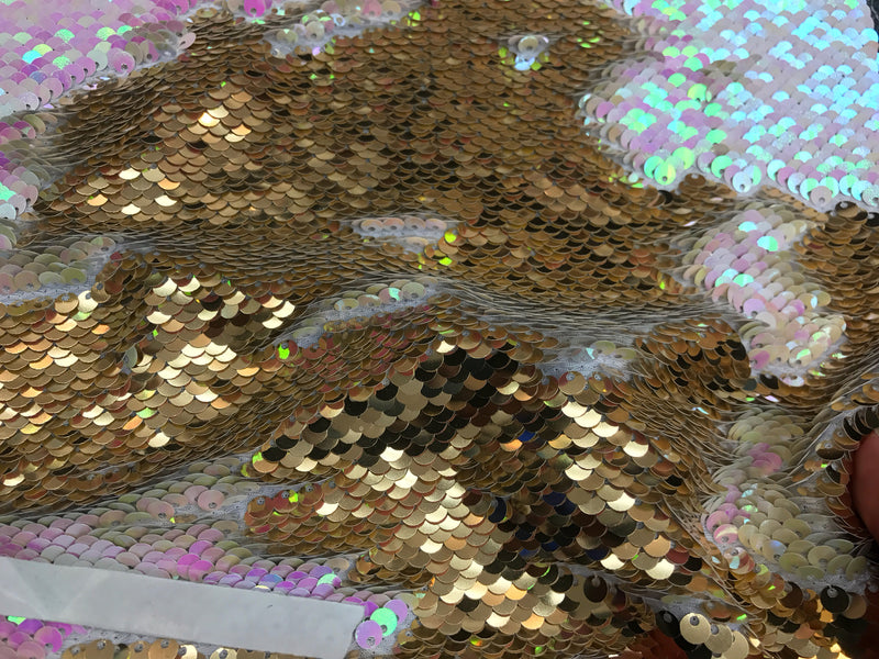 Iridescent sequins fabric-shiny reversible mermaid fish scales sequins-pink-gold-decorations-clothing-pillows-sold by the yard-NEW-