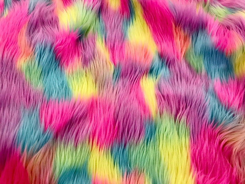 Fuchsia pink multi color tie dyed jacquard faux fun fur-super sofrt shaggy fur-60" wide-apparel-fashion-decorations-jackets-sold by the yard