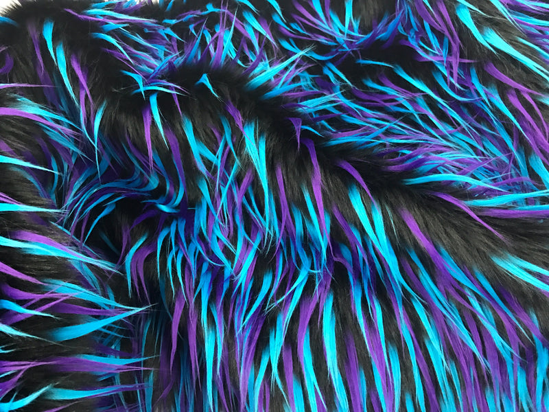 Spike Faux fur purple blue on Black Upholstery Fabric by the yard