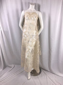Dark ivory/beige corded french design-embroider with sequins on a mesh lace fabric-prom-nightgown-decorations-sold by the yard-