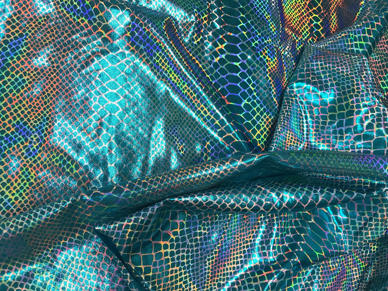 turquoise dragon scales print iridescent nylon 2 way Stretch spandex-leggings-decorations-prom-nightgown-sold byvthe yard.