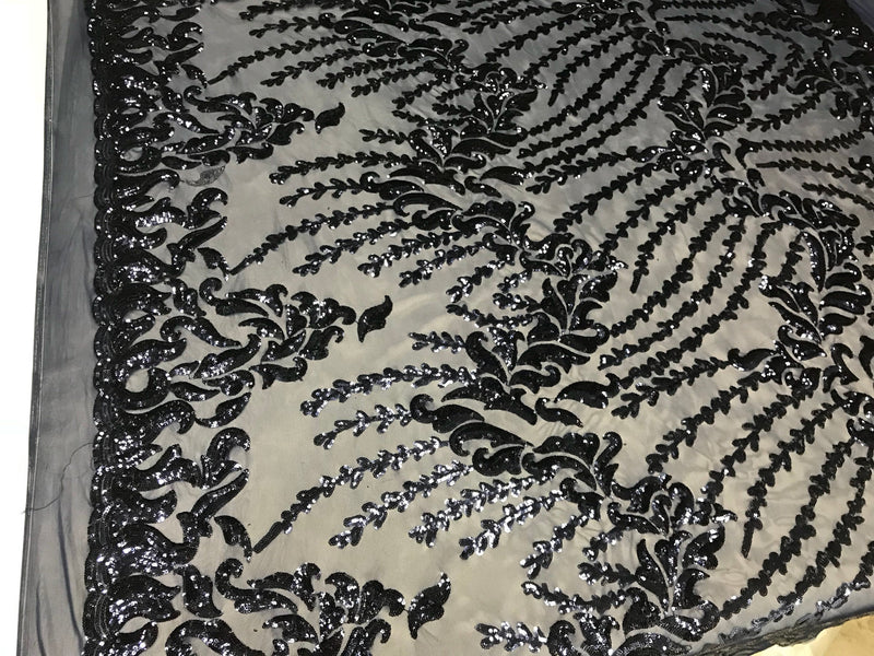 Navy blue 4 way Stretch power mesh lace embroidered with shiny sequins-dresses-apparel-prom-nightgown-decorations-sold by the yard.