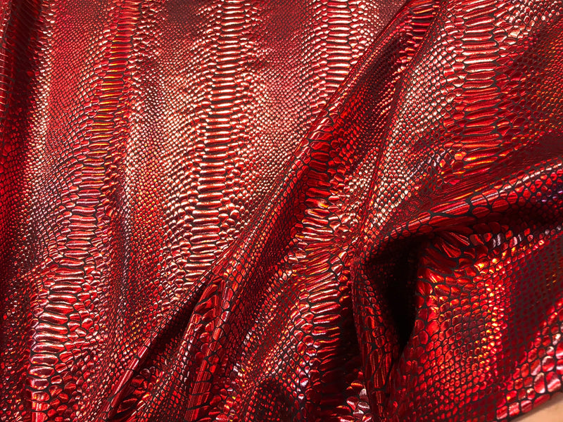 Red iridescent snake skin print on a 2 way stretch nylon spandex-skirts-leggings-dresses-decorations-nightgown-sold by the yard.