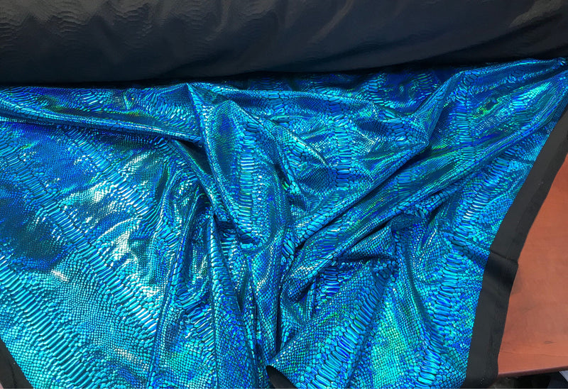 Turquoise iridescent snake skin print 2 way Stretch nylon spandex Lycra-dresses-skirts-fashion-leggings-nightgown-sold by yard.
