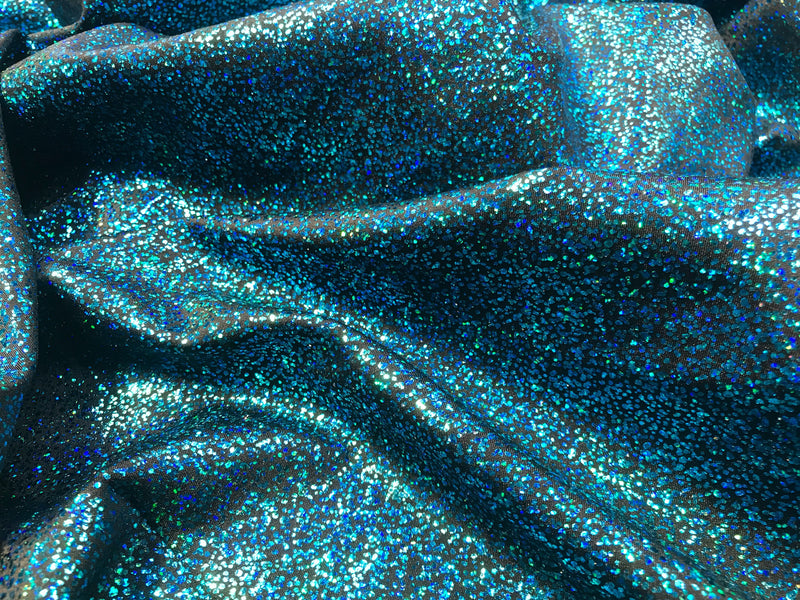 Turquoise-black iridescent shattered glass design 4 way Stretch nelon spandex-leggings-dresses-bathing suits-apparel-sold by the yard.