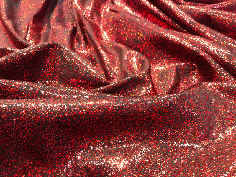 Red iridescent shattered glass design 4 way Stretch nylon spandex-dresses-fashion-apparel-leggings-bathing suits-sold by the yard.