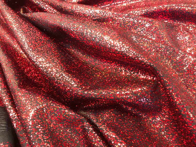 Red iridescent shattered glass design 4 way Stretch nylon spandex-dresses-fashion-apparel-leggings-bathing suits-sold by the yard.