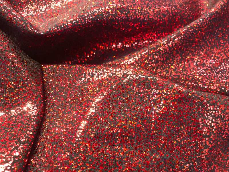 Red iridescent shattered glass design 4 way Stretch nylon spandex-dresses-fashion-apparel-leggings-bathing suits-sold by the yard.