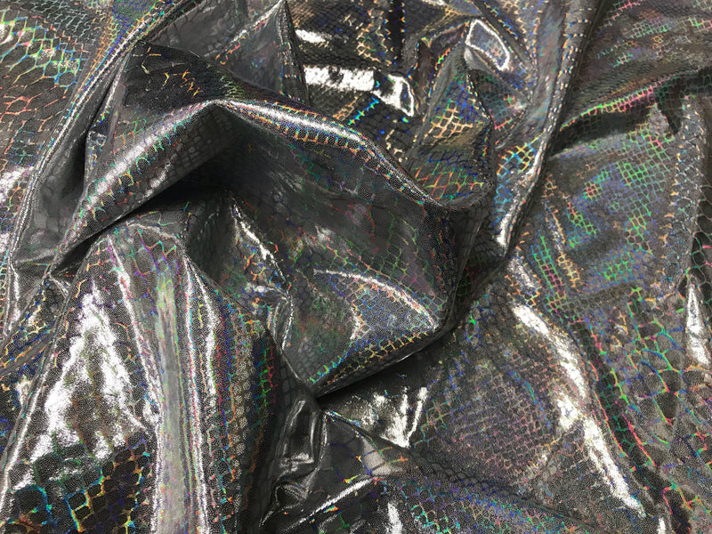 Silver iridescent dragon scales print on a 2 way Stretch nylon spandex-dresses-leggings-prom-nightgown decorations-fashion-sold by the yard.