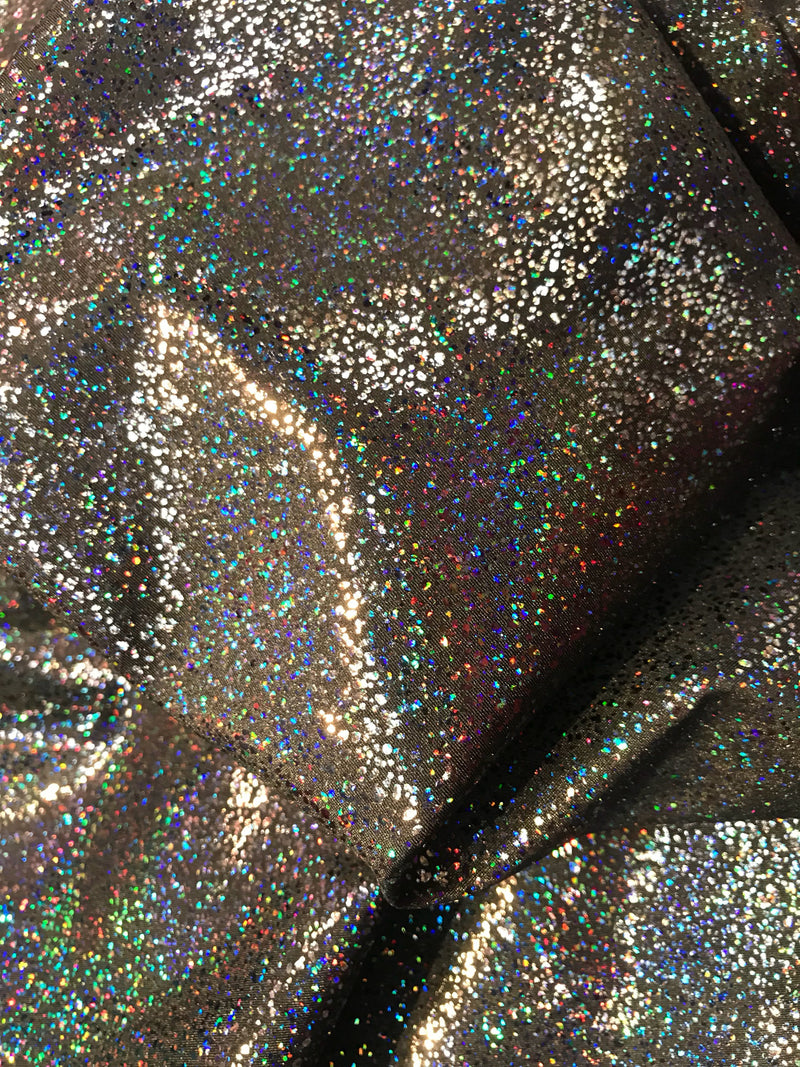 Black iridescent shattered glass design 4 way Stretch nylon spandex-dresses-fashion-leggings-baiting suits-apparel-sold by the yard