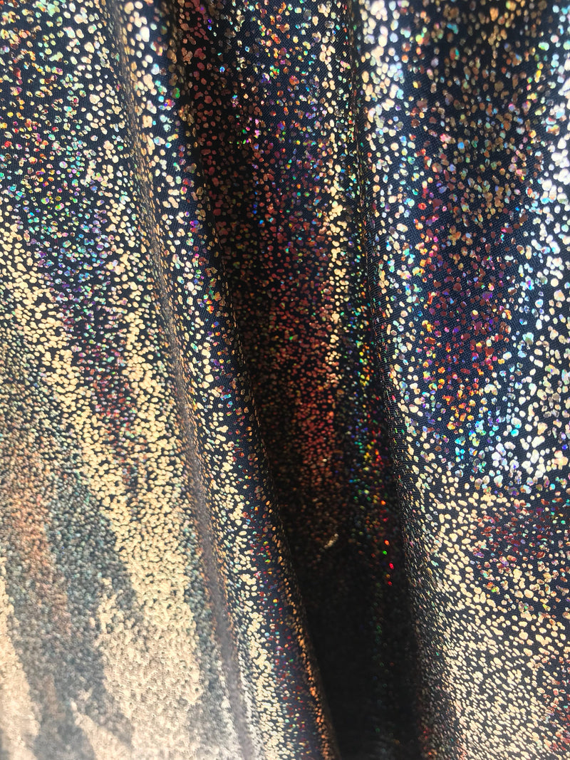 Gold-black iridescent shattered glass design 4 way Stretch nylon spandex-dresses-fashion-leggings-baiting suits-apparel-sold by the yard.