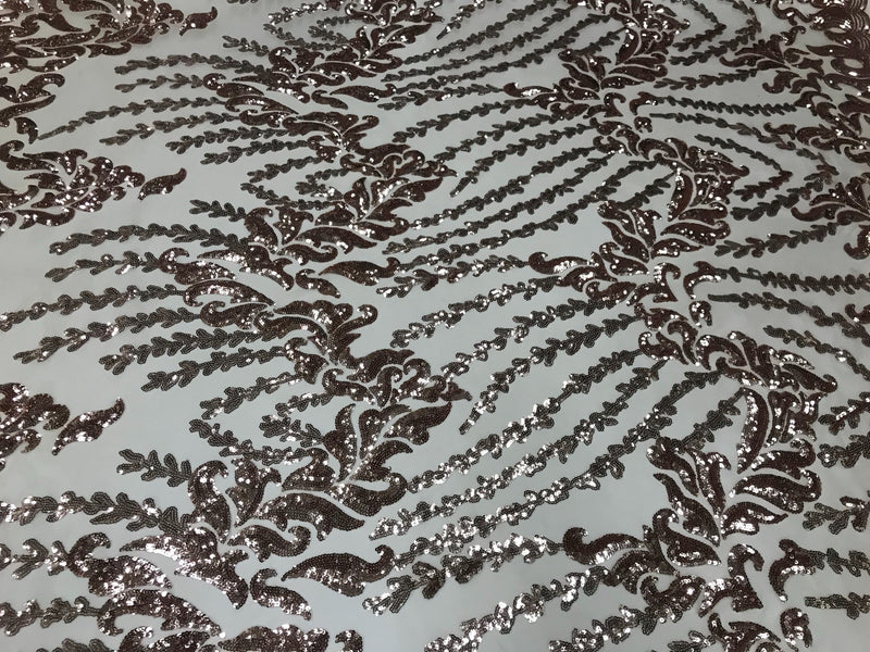 Rose gold 4 way Stretch power mesh lace embroidered shiny sequins-dresses-fashion-prom-nightgown-apparel-decorations-sold by the yard.