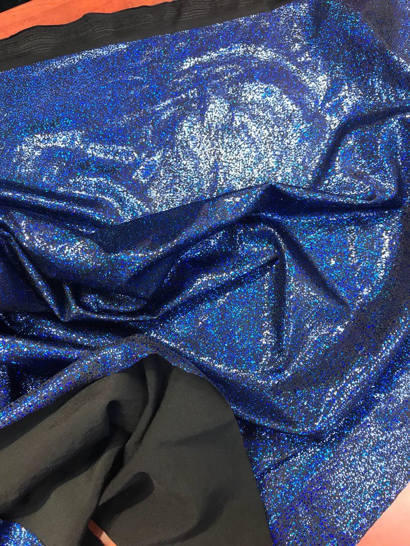 Royal blue-black  iridescent shattered glass design 4 way Stretch nylon spandex-dresses-fashion-leggings-baiting suits-sold by the yard.