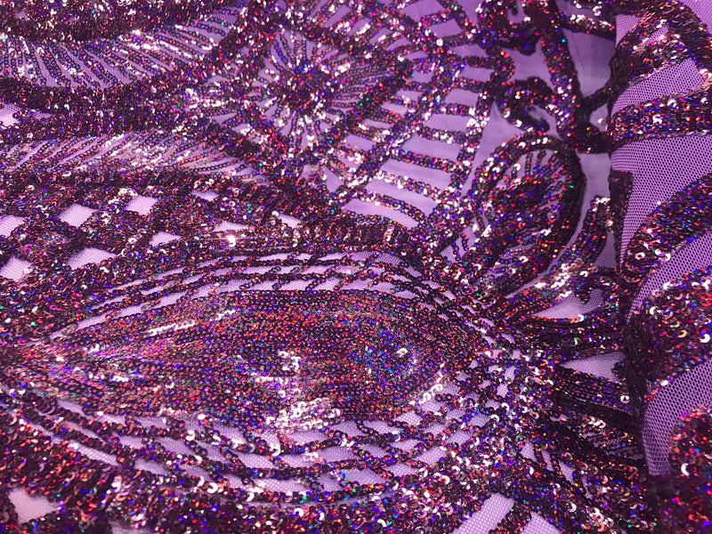 Dark purple iridescent sequin royalty design embroidery on a 4 way stretch mesh-prom-nightgown-sold by the yard-free shipping in the USA-