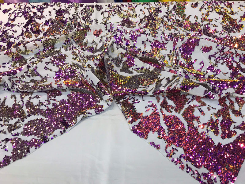 Gold-purple iridescent sequins on a 4 way stretch velvet-prom-nightgown-sold by the yard-free shipping in the USA-