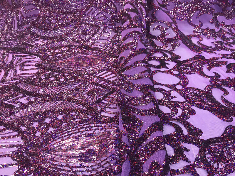 Dark purple iridescent sequin royalty design embroidery on a 4 way stretch mesh-prom-nightgown-sold by the yard-free shipping in the USA-