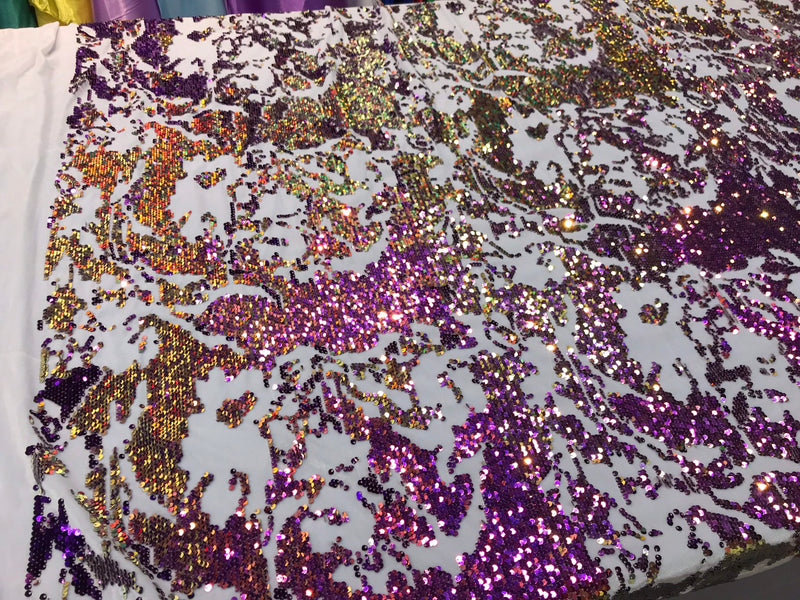 Gold-purple iridescent sequins on a 4 way stretch velvet-prom-nightgown-sold by the yard-free shipping in the USA-