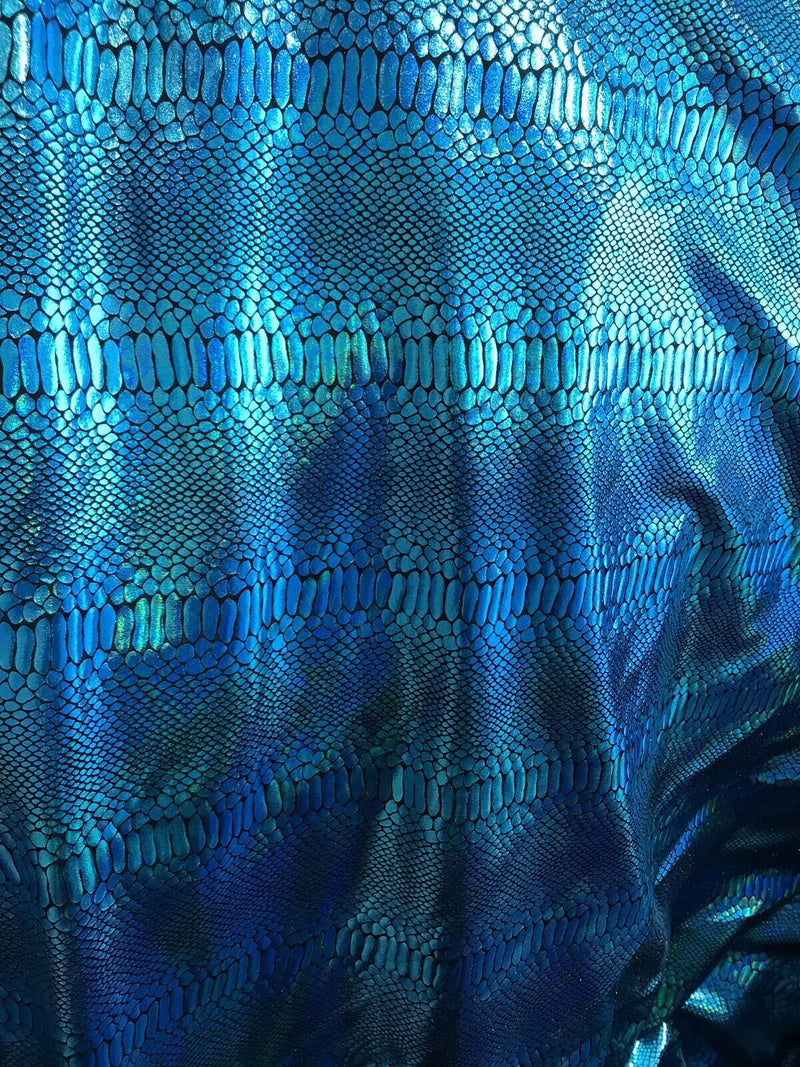 Iridescent snake skin print on a nylon 2 way stretch spandex lycra-cast play-fashion-sold by the yard-free shipping in the usa.