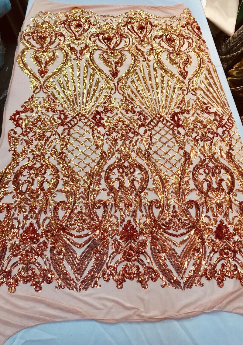 NEW!!! iridescent damask sequin design on a 4 way stretch mesh-sold by the yard.