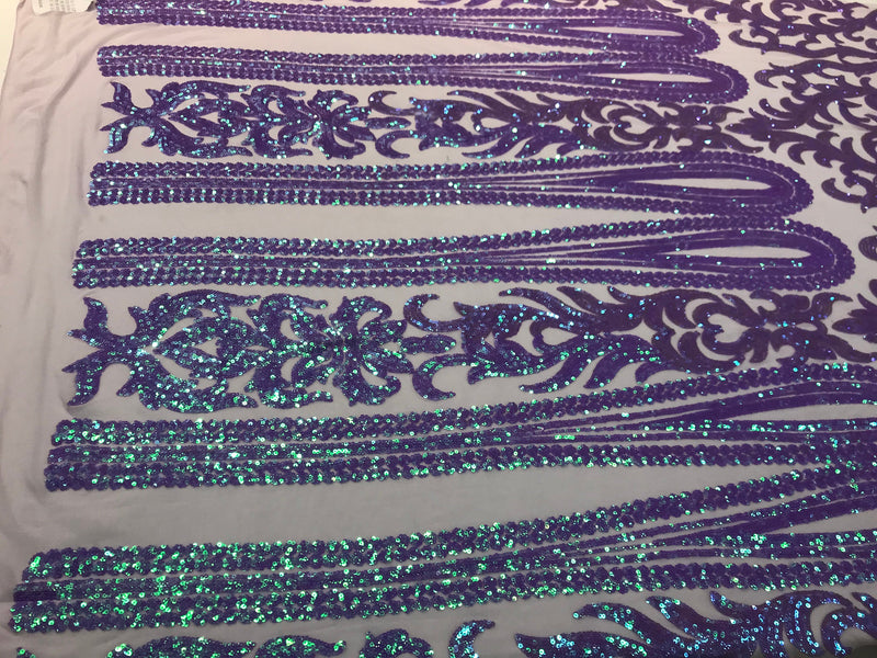 Lavender iridescent sequin classic design on a 4 way stretch mesh fabric-prom-nightgown-sold by the yard-free shipping in the usa-