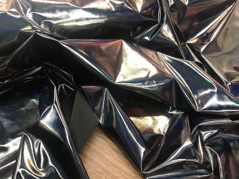 Reflective Hologram Vinyl Faux Leather  4 Way Stretch Dance Wear Spandex Fabric By Th Yard
