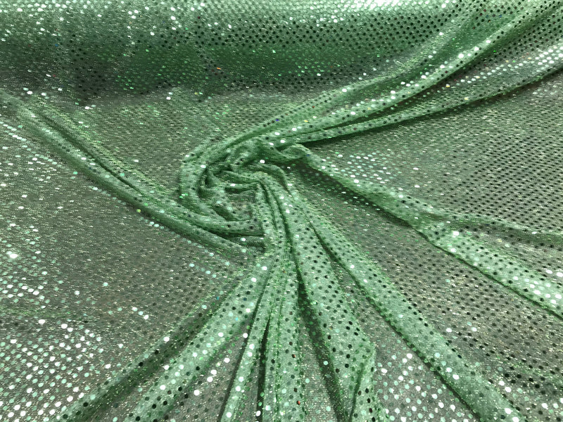 Sage Green 44/45" Wide Faux Sequin Light weight Knit Fabric Shiny Dot Confetti for Sewing Costumes Apparel Crafts Sold by The Yard.