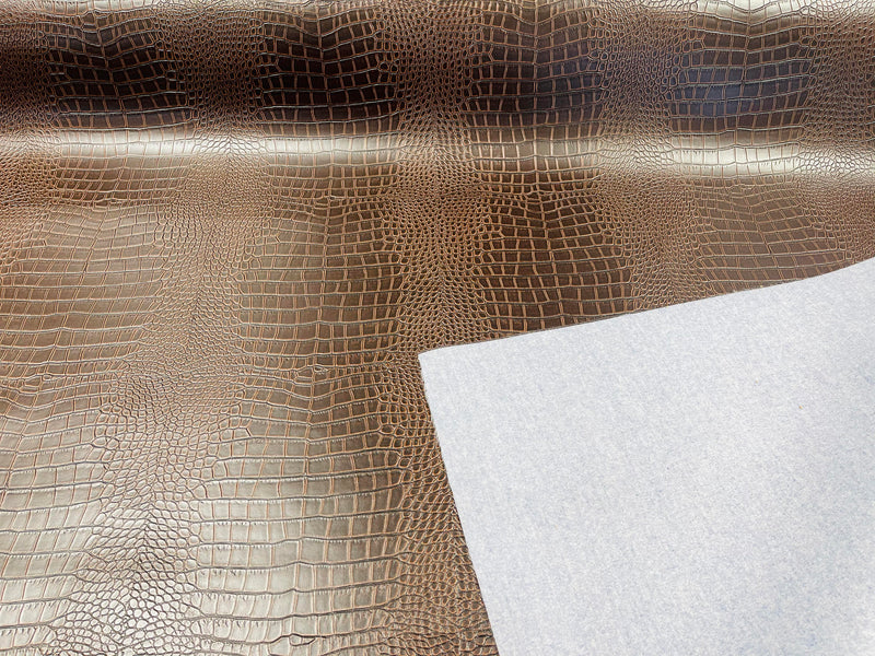 Brown 53/54" Wide Gator Fake Leather Upholstery, 3-D Crocodile Skin Texture Faux Leather PVC Vinyl Fabric Sold By The Yard.