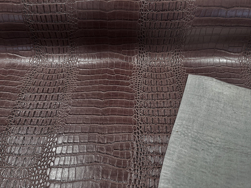 Chocolate Brown 53/54" Wide Gator Fake Leather Upholstery, 3-D Crocodile Skin Texture Faux Leather PVC Vinyl Fabric Sold By The Yard.