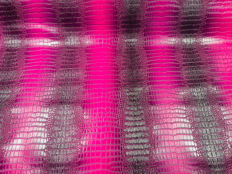 Magenta 53/54" Wide Gator Fake Leather Upholstery, 3-D Crocodile Skin Texture Faux Leather PVC Vinyl Fabric Sold By The Yard.
