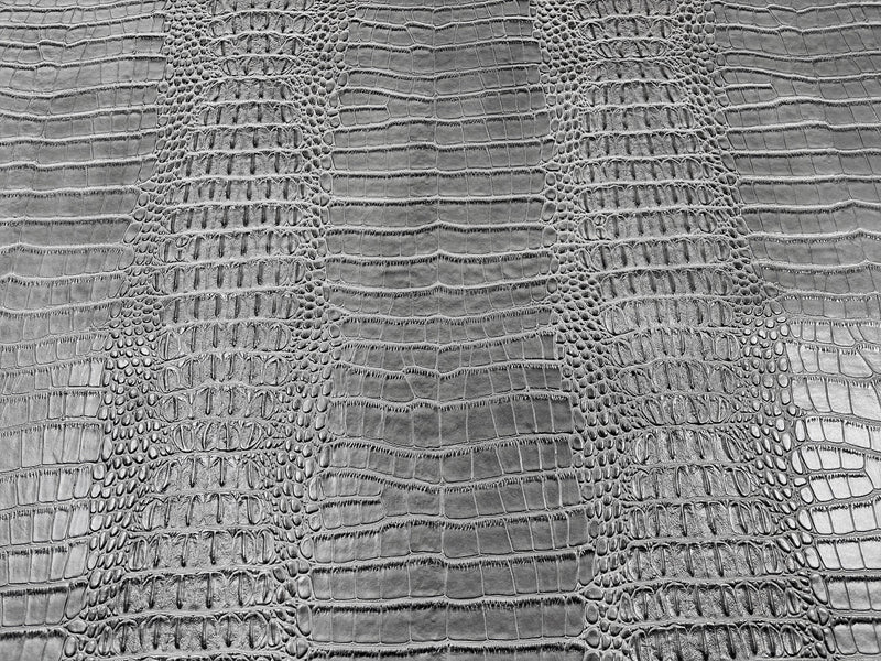 Gray  53/54" Wide Gator Fake Leather Upholstery, 3-D Crocodile Skin Texture Faux Leather PVC Vinyl Fabric Sold By The Yard.