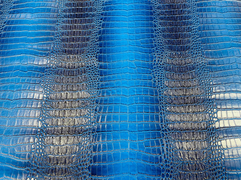 Royal Blue 53/54" Wide Gator Fake Leather Upholstery, 3-D Crocodile Skin Texture Faux Leather PVC Vinyl Fabric Sold By The Yard.