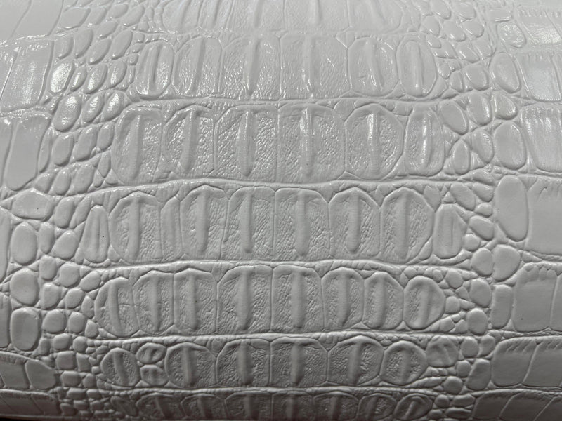 White 53/54" Wide Gator Fake Leather Upholstery, 3-D Crocodile Skin Texture Faux Leather PVC Vinyl Fabric Sold By The Yard.