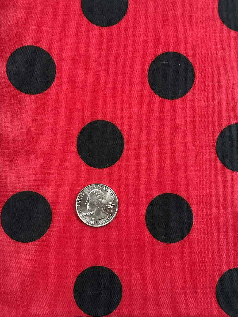 Black On Red 58" Wide Premium 1 inch Polka Dot Poly Cotton Fabric Sold By The Yard.