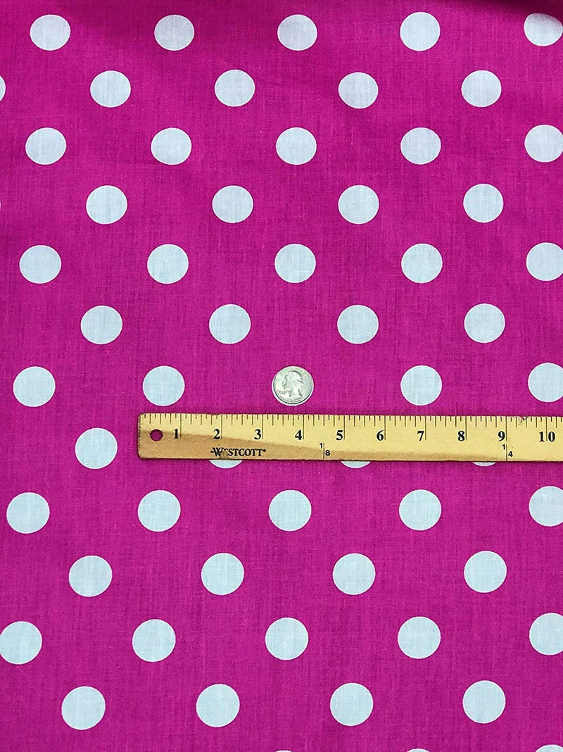 White On Fuchsia 58" Wide Premium 1 inch Polka Dot Poly Cotton Fabric Sold By The Yard.