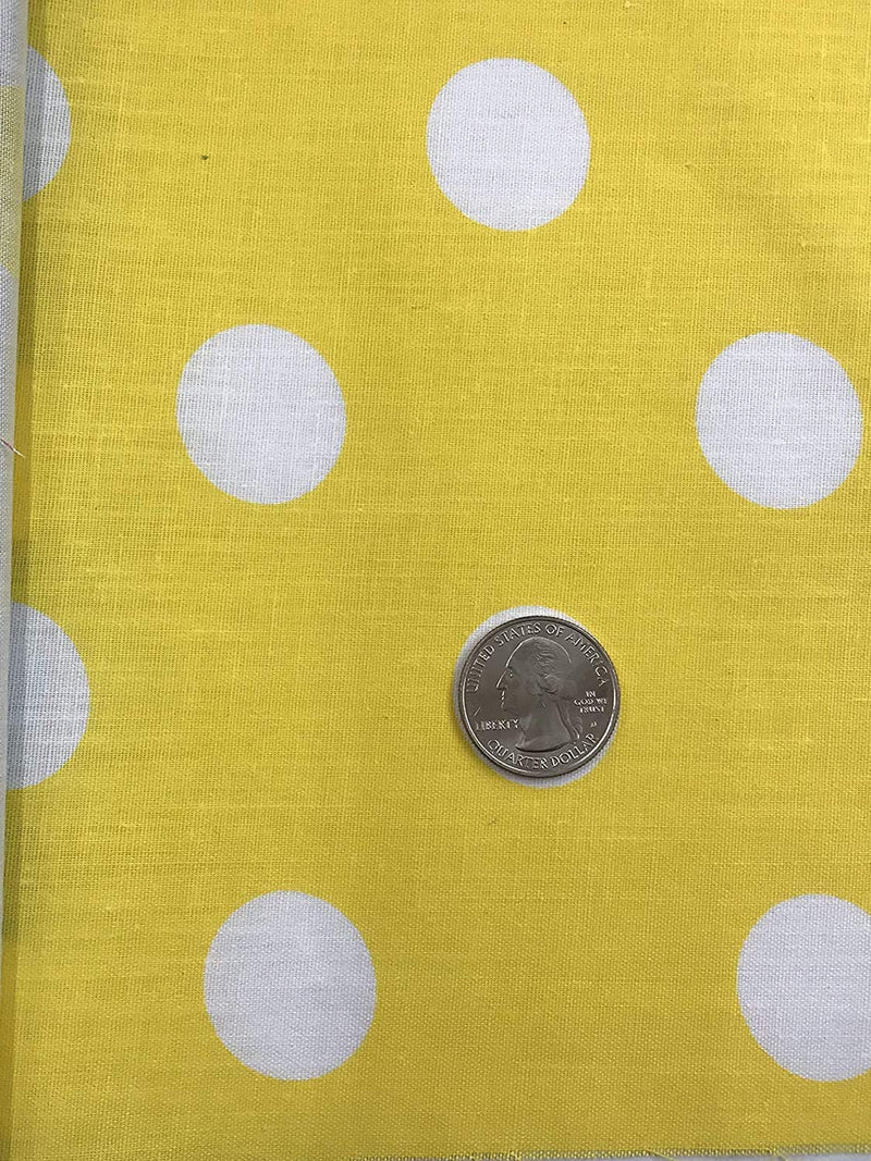 White On Yellow 58" Wide Premium 1 inch Polka Dot Poly Cotton Fabric Sold By The Yard.