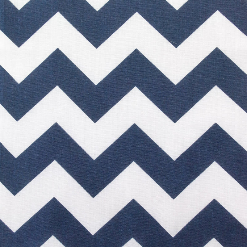 Navy Blue On White 58-60" Wide 1 inch Chevron Zig Zag Poly Cotton Fabric - Sold By The Yard