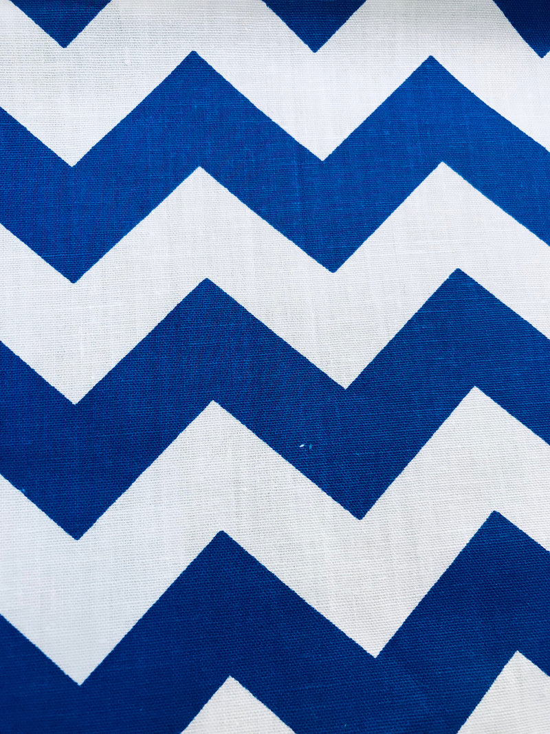 Royal Blue On White 58-60" Wide 1 inch Chevron Zig Zag Poly Cotton Fabric - Sold By The Yard