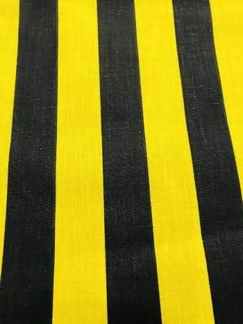 Black on Yellow 60" Wide by 1" Stripe Poly Cotton Fabric Sold By The Yard.