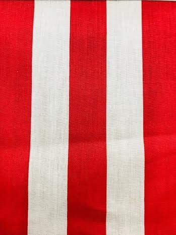 Red on White 60" Wide by 1" Stripe Poly Cotton Fabric Sold By The Yard.