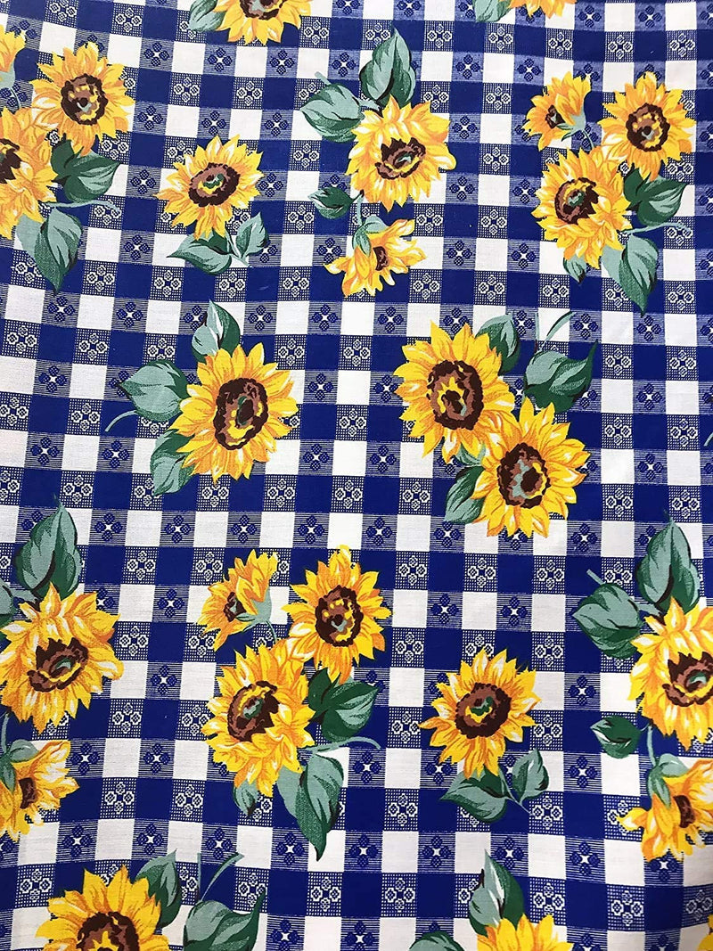 Sunflower On Royal 58/59" Wide 65% Polyester 35 percent Cotton Fabric, Sunflower Print, Good to Make Face Mask Covers, Sold By The Yard.