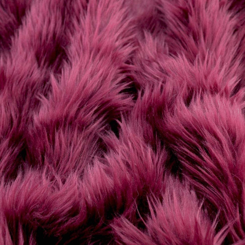 Burgundy 60" Wide Shaggy Faux Fur Fabric, Sold By The Yard.