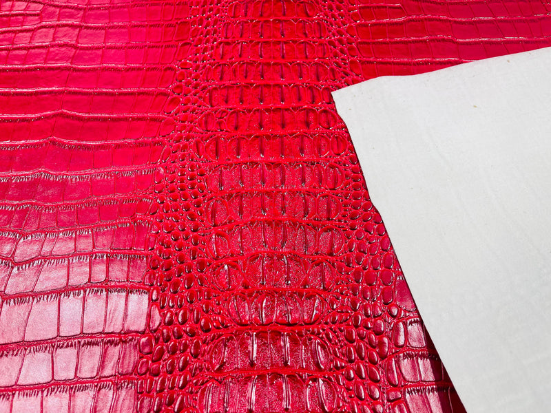 Coral 53/54" Wide Gator Fake Leather Upholstery, 3-D Crocodile Skin Texture Faux Leather PVC Vinyl Fabric Sold By The Yard.