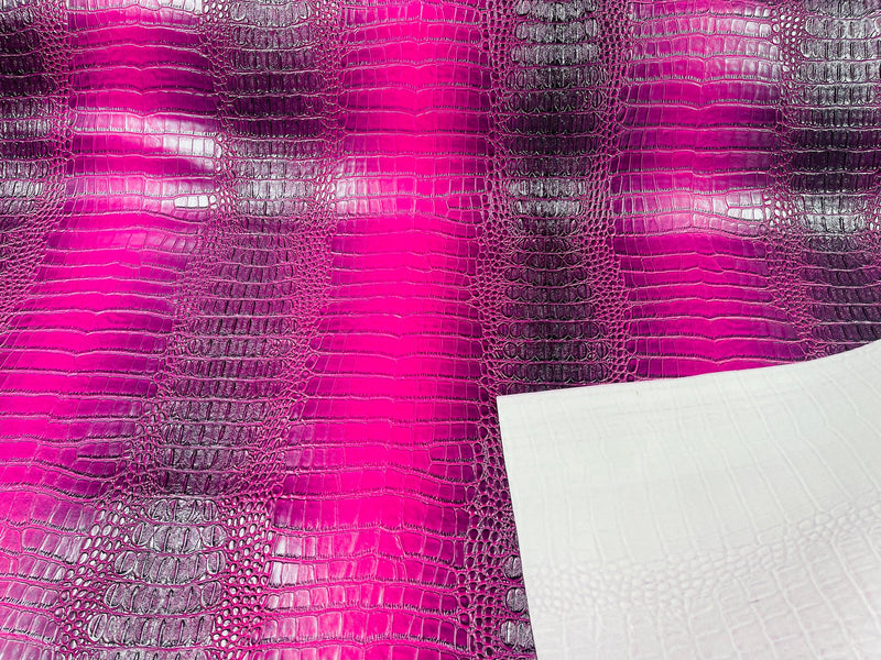 Magenta 53/54" Wide Gator Fake Leather Upholstery, 3-D Crocodile Skin Texture Faux Leather PVC Vinyl Fabric Sold By The Yard.