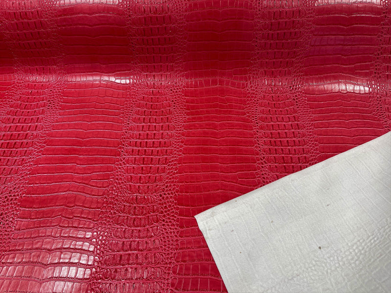 Red 53/54 Wide Gator Fake Leather Upholstery, 3-D Crocodile Skin Text