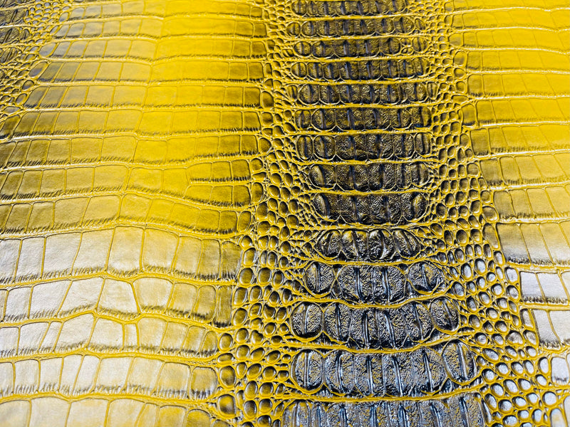 Yellow  53/54" Wide Gator Fake Leather Upholstery, 3-D Crocodile Skin Texture Faux Leather PVC Vinyl Fabric Sold By The Yard.