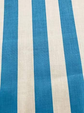 Turquoise On White 60" Wide by 1" Stripe Poly Cotton Fabric Sold By The Yard.