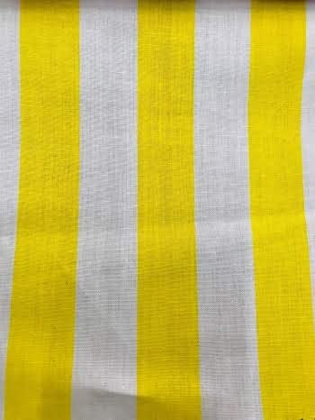 Yellow On White 60" Wide by 1" Stripe Poly Cotton Fabric Sold By The Yard.