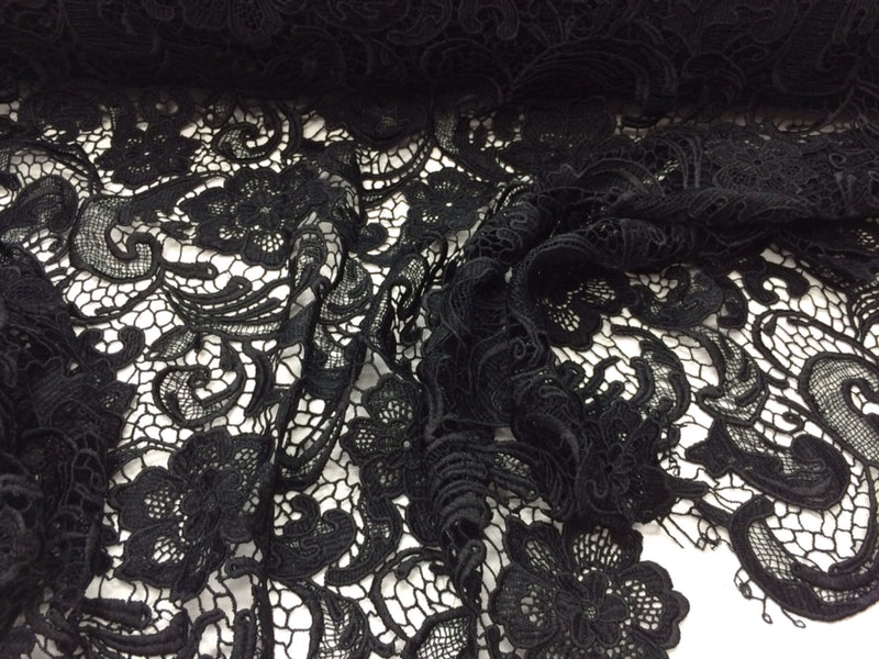 Black classy flower guipure design-prom-nightgown-decorations-apparel-fashion-dresses-sold by the yard.
