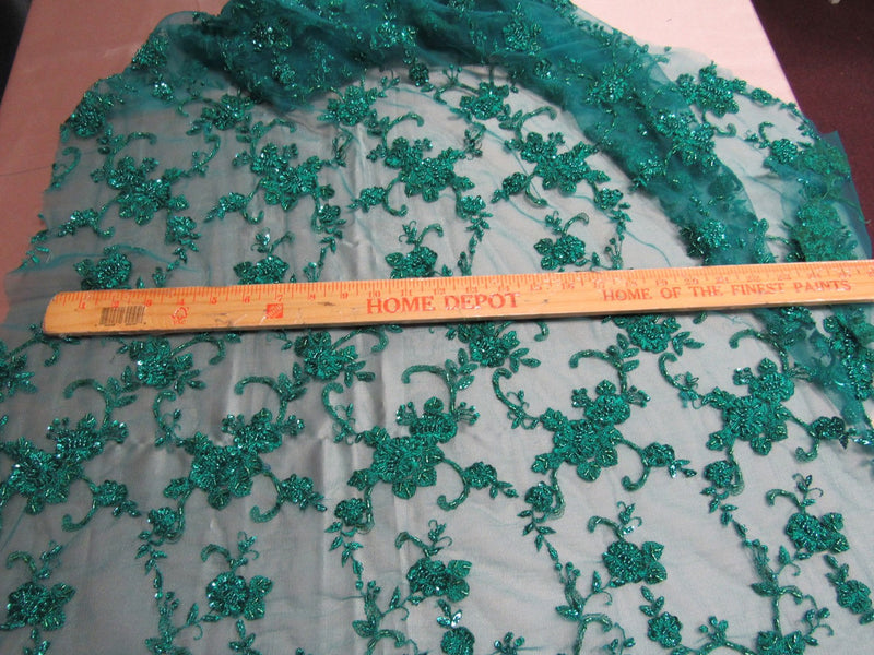 Elegant jade French design embroider and beaded on a mesh lace. Wedding/Bridal/Prom/Nightgown fabric.