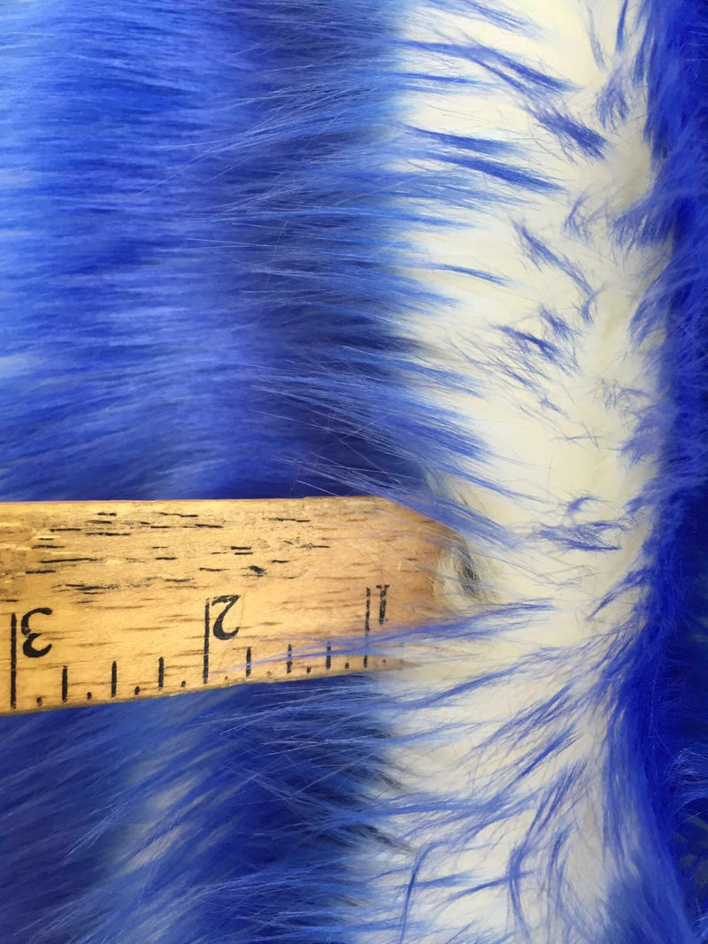 Royal blue/ ivory deluxe cotton candy design- shaggy faux fun fur-2 tone super soft faux fur- sold by the yard.